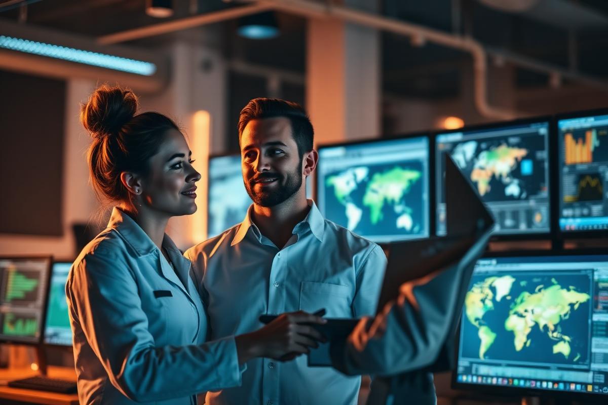 QSAT engineers collaborating in a network operations center